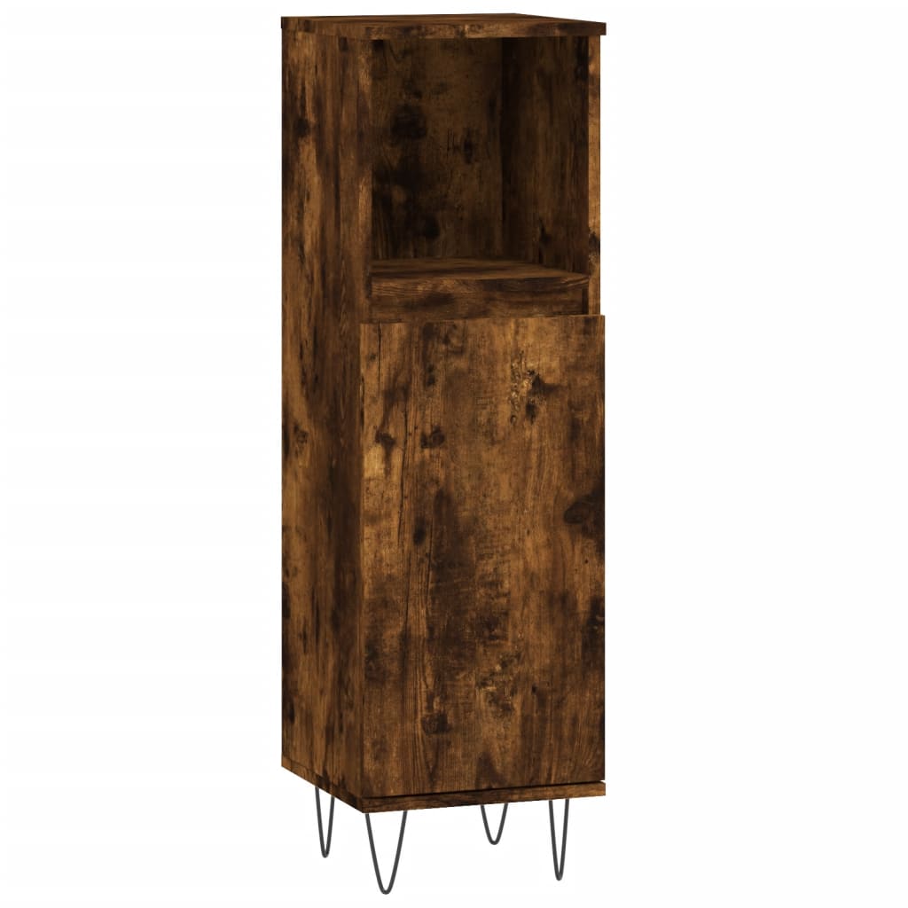 Bathroom Cabinet Smoked Oak 30x30x100 cm Wood Material