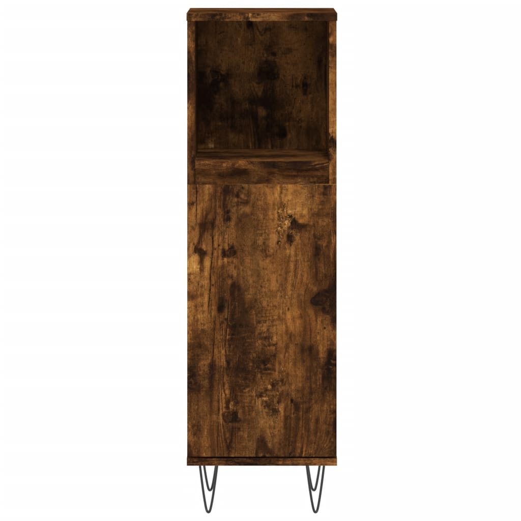 Bathroom Cabinet Smoked Oak 30x30x100 cm Wood Material