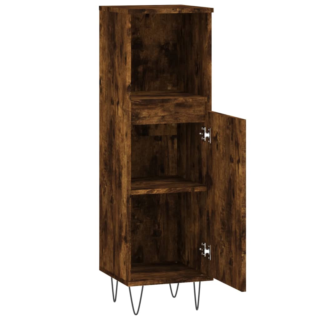 Bathroom Cabinet Smoked Oak 30x30x100 cm Wood Material