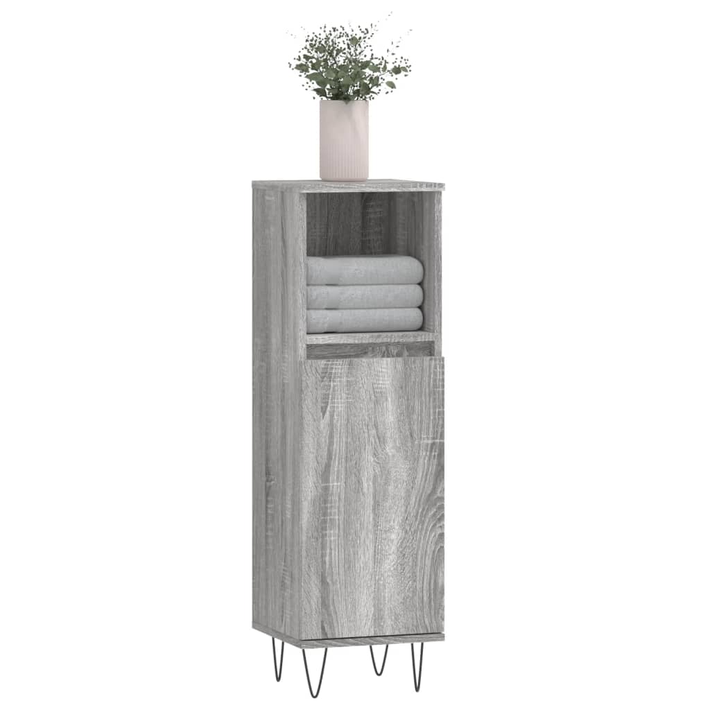 Bathroom Cabinet Gray Sonoma 30x30x100 cm Wood Material