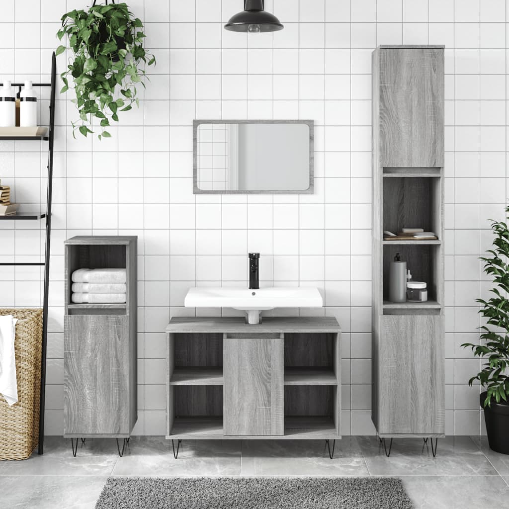 Bathroom Cabinet Gray Sonoma 30x30x100 cm Wood Material