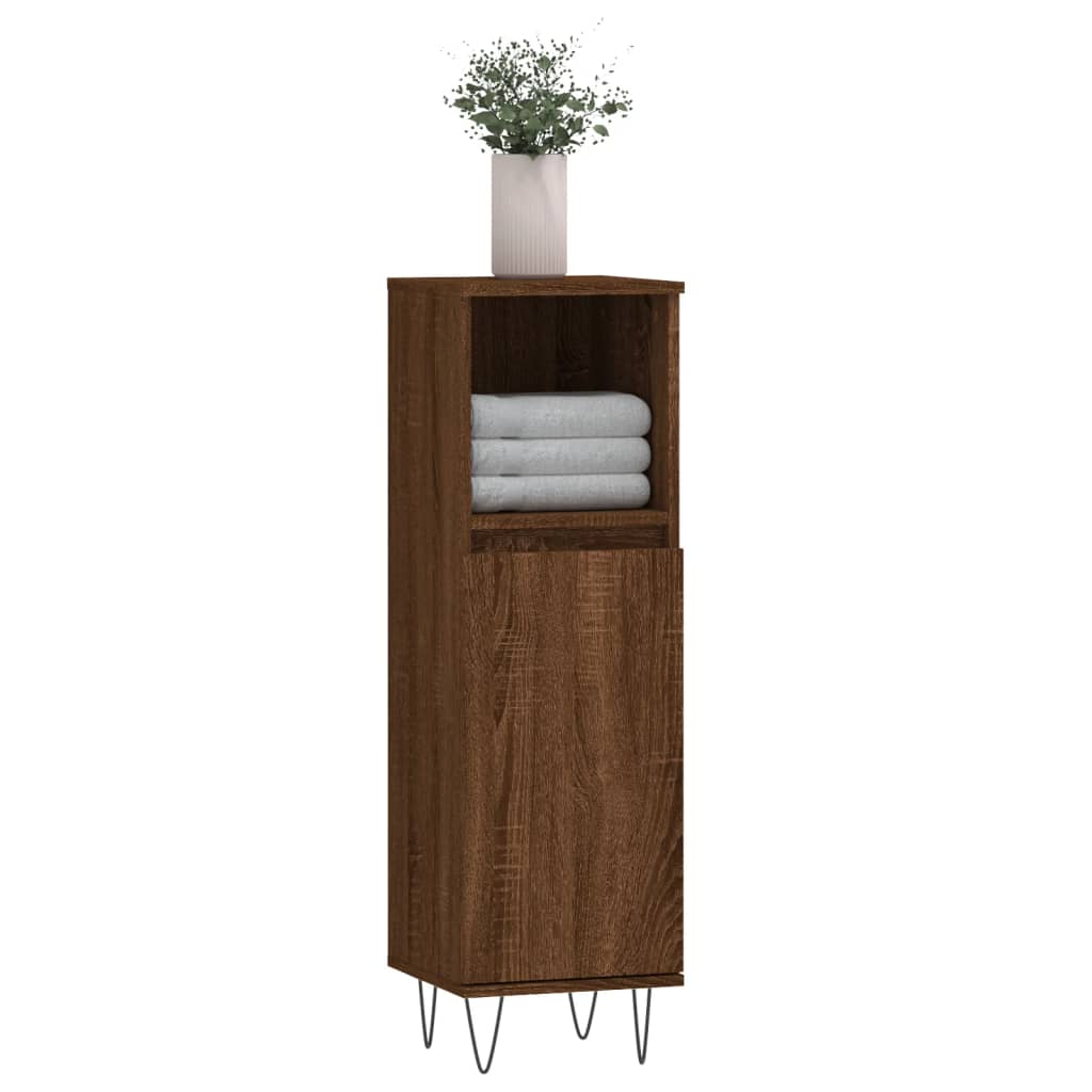 Bathroom Cabinet Brown Oak Look 30x30x100 cm Wood Material