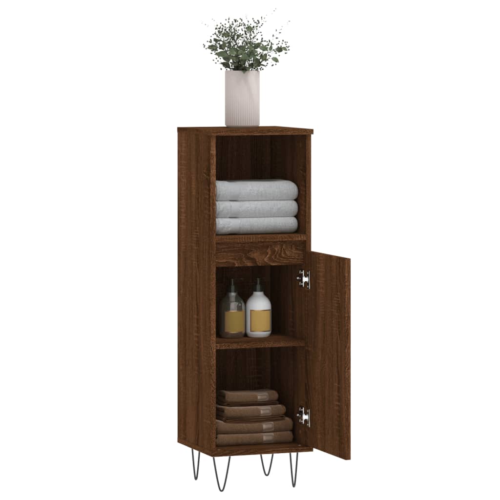 Bathroom Cabinet Brown Oak Look 30x30x100 cm Wood Material