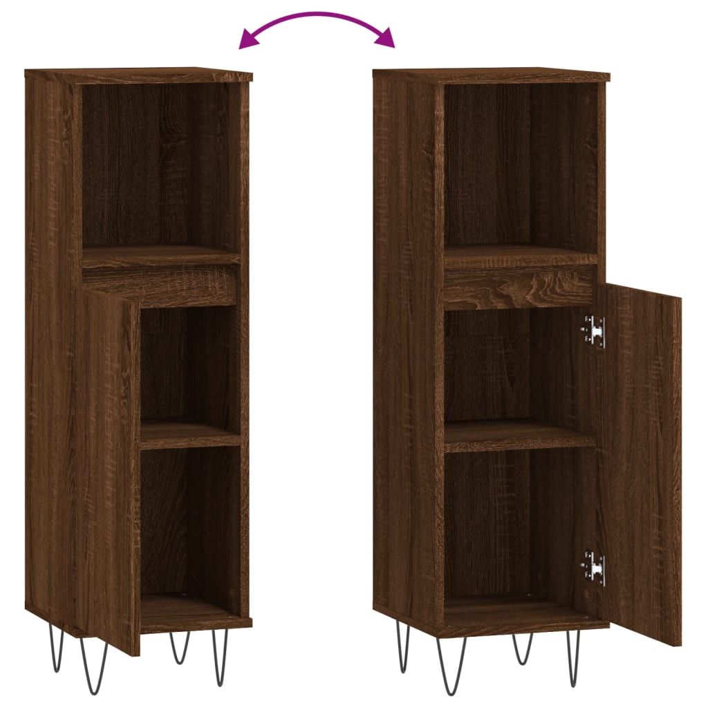 Bathroom Cabinet Brown Oak Look 30x30x100 cm Wood Material