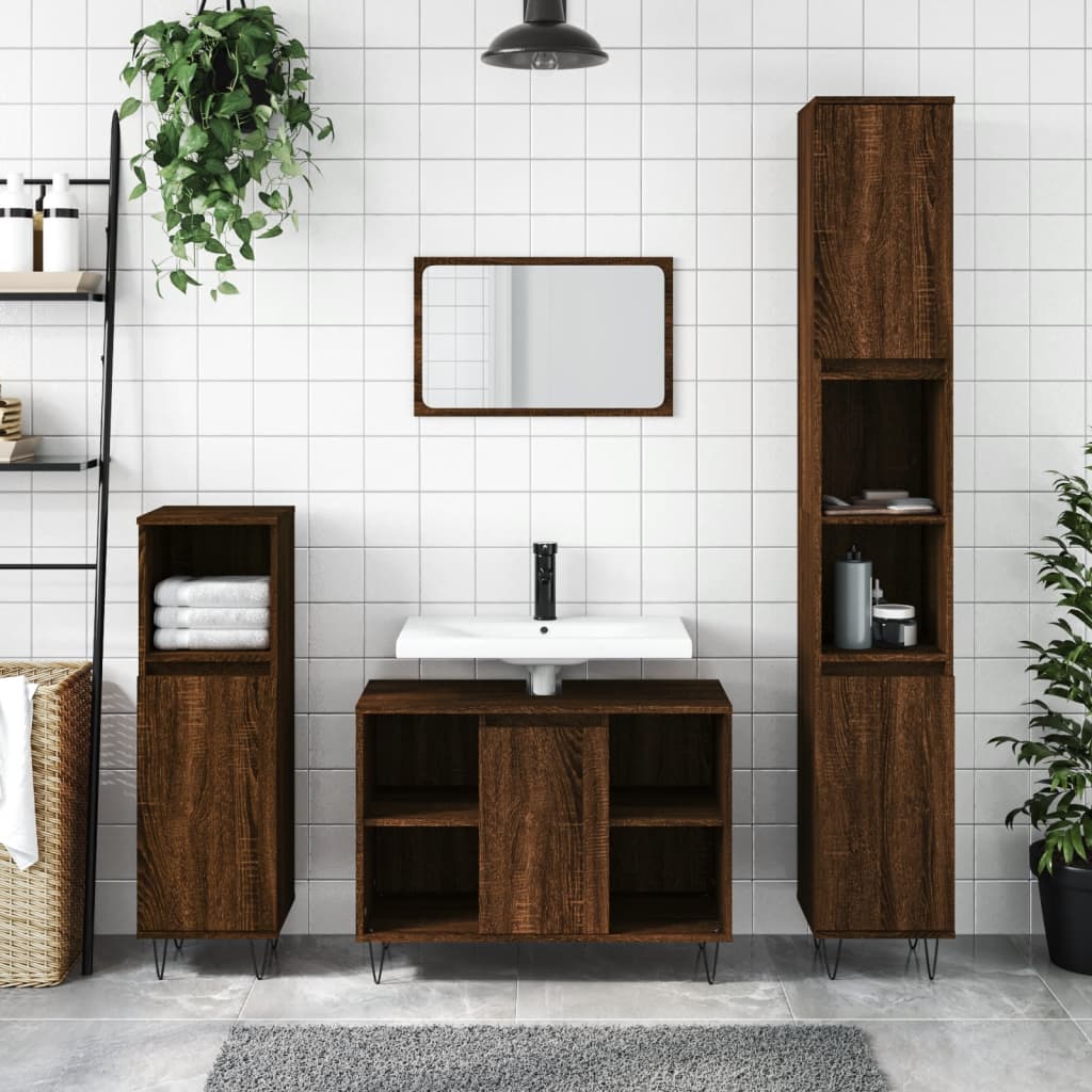 Bathroom Cabinet Brown Oak Look 30x30x100 cm Wood Material