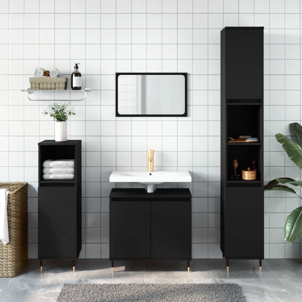 Bathroom Cabinet Black 58x33x60 cm Wood Material