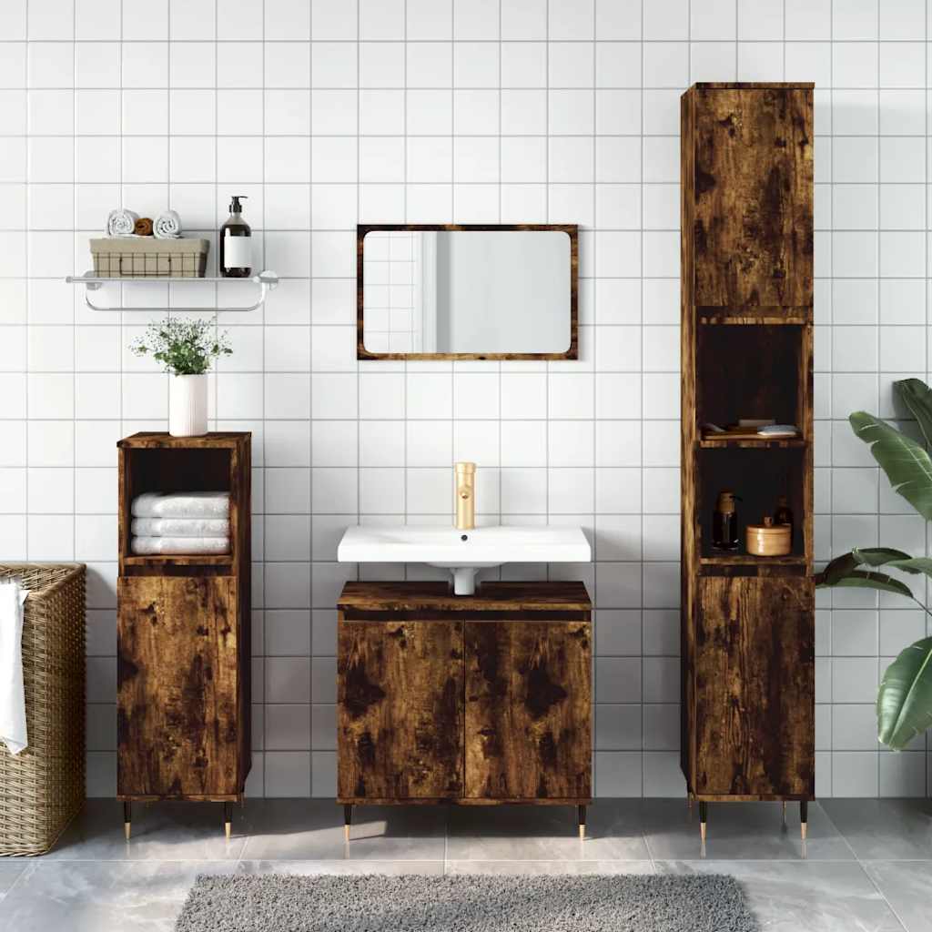 Bathroom Cabinet Smoked Oak 58x33x60 cm Wood Material