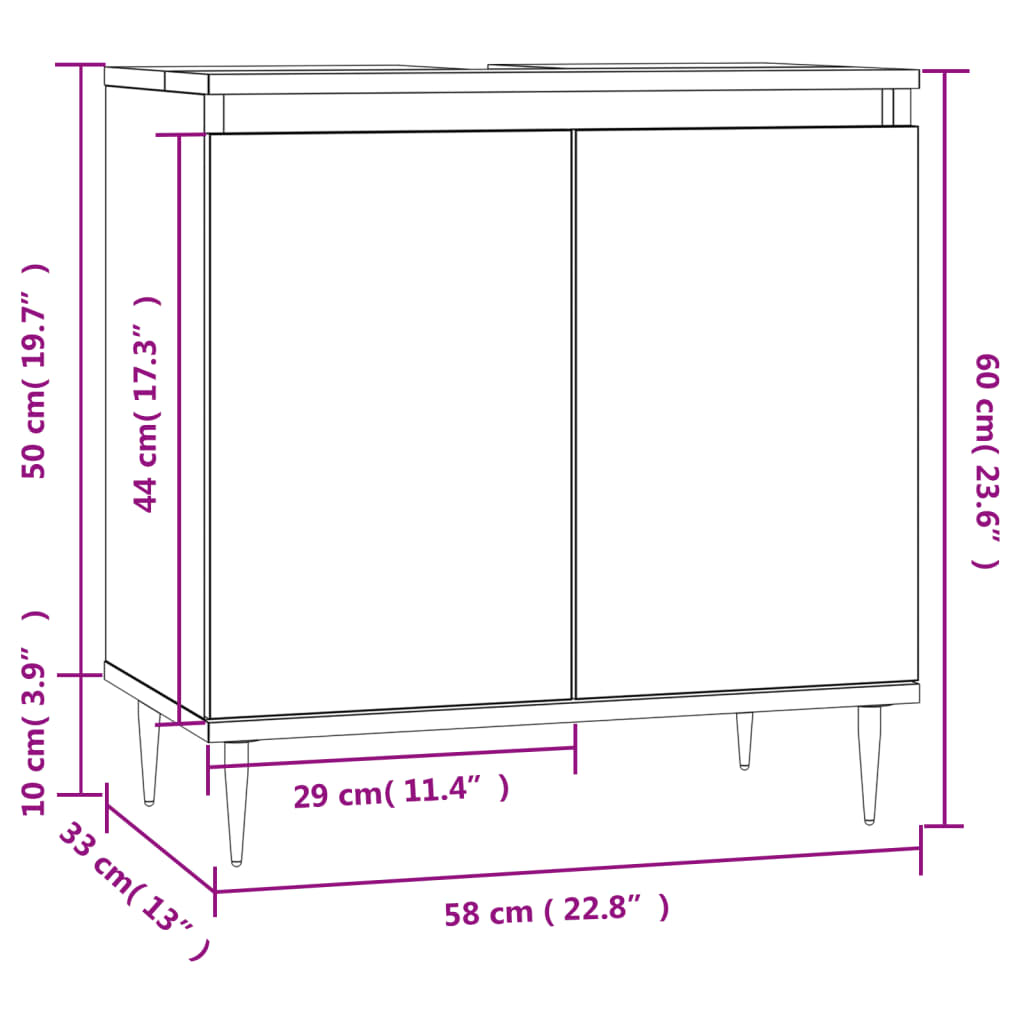 Bathroom Cabinet Gray Sonoma 58x33x60 cm Wood Material