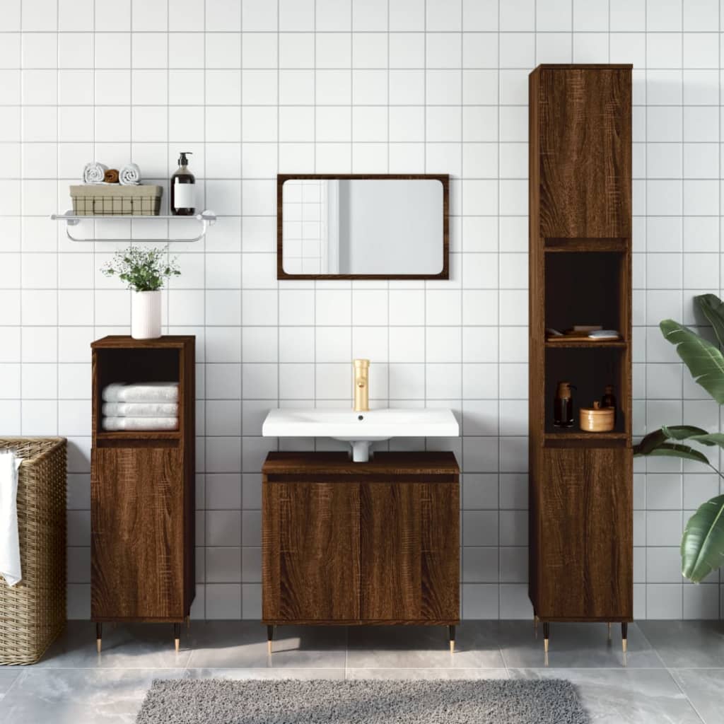 Bathroom Cabinet Brown Oak Look 58x33x60 cm Wood Material