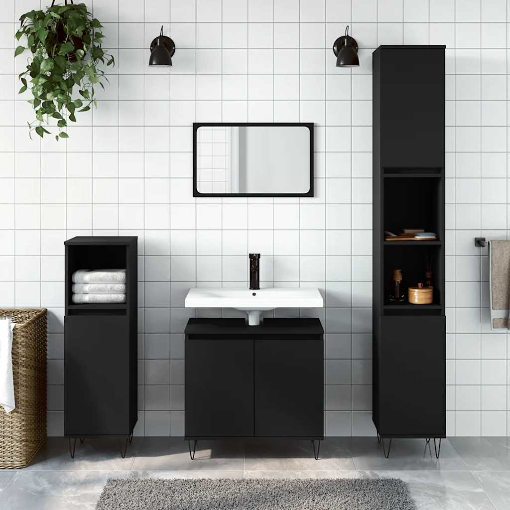 Bathroom Cabinet Black 58x33x60 cm Wood Material