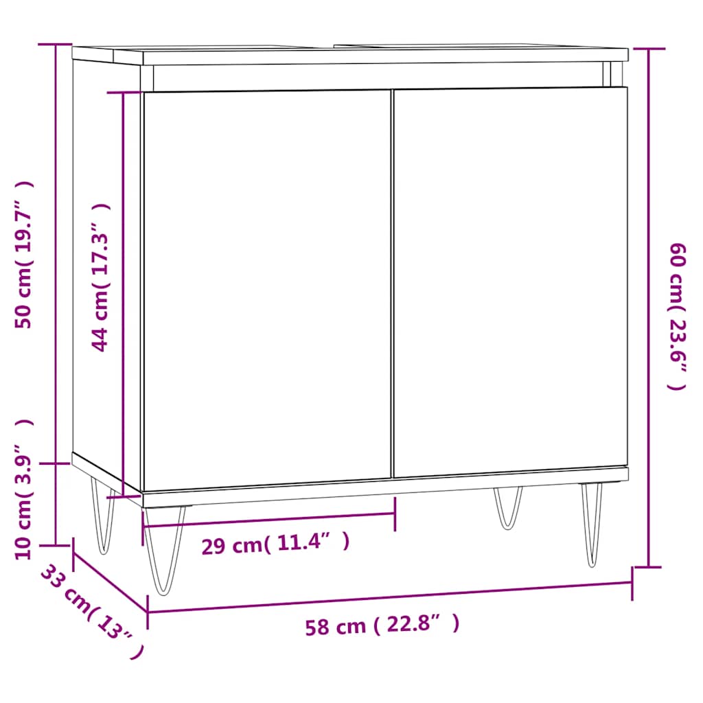 Bathroom cabinet concrete gray 58 x 33 x 60 cm made of wood