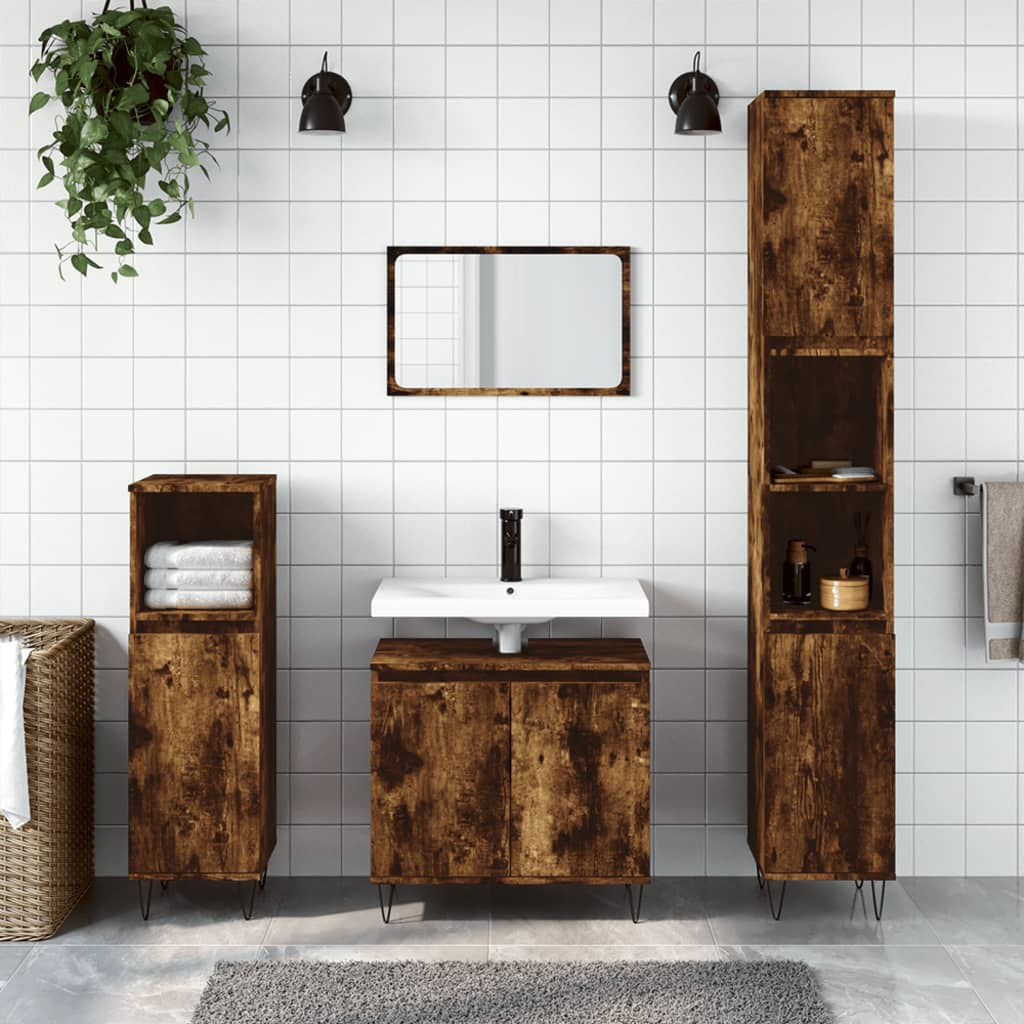 Bathroom Cabinet Smoked Oak 58x33x60 cm Wood Material