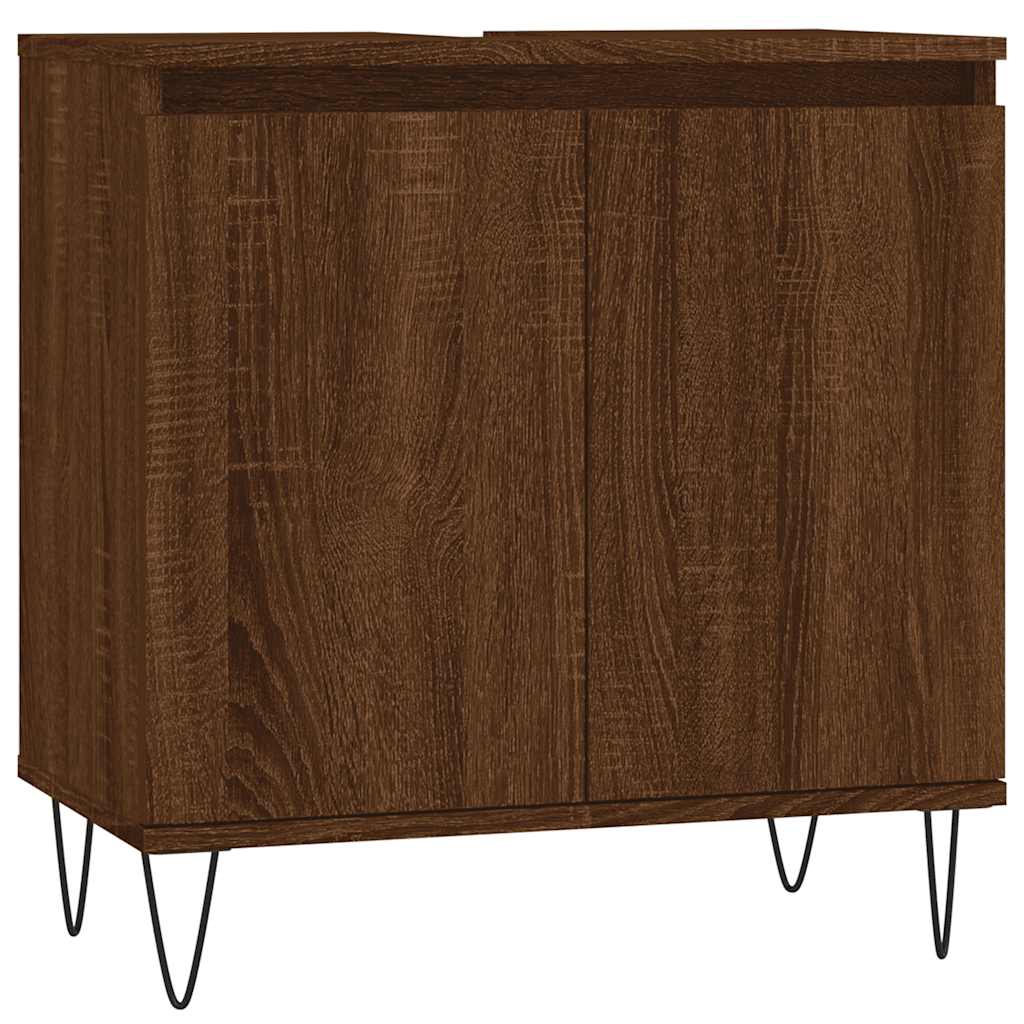 Bathroom Cabinet Brown Oak Look 58x33x60 cm Wood Material