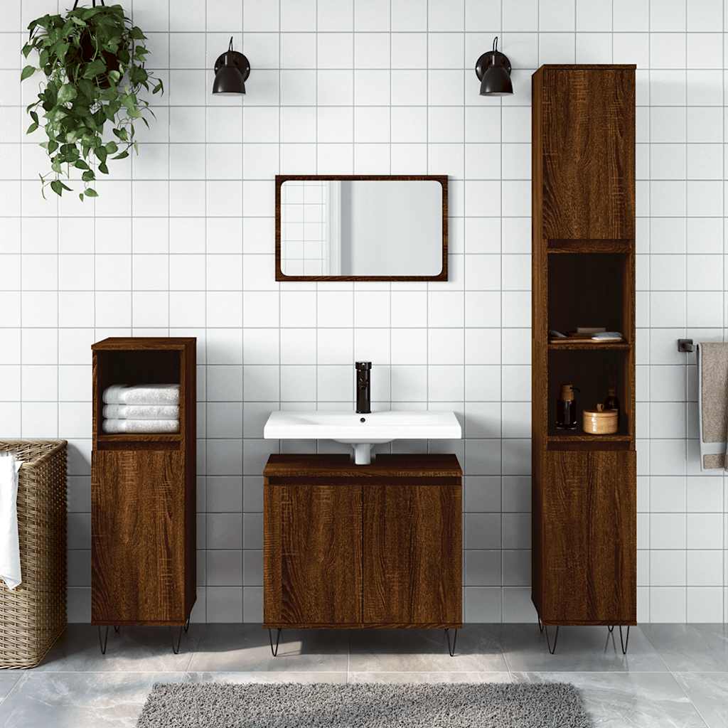 Bathroom Cabinet Brown Oak Look 58x33x60 cm Wood Material