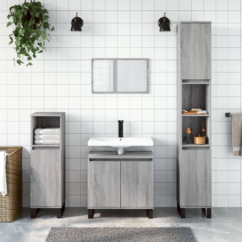 Bathroom Cabinet Gray Sonoma 58x33x60 cm Wood Material