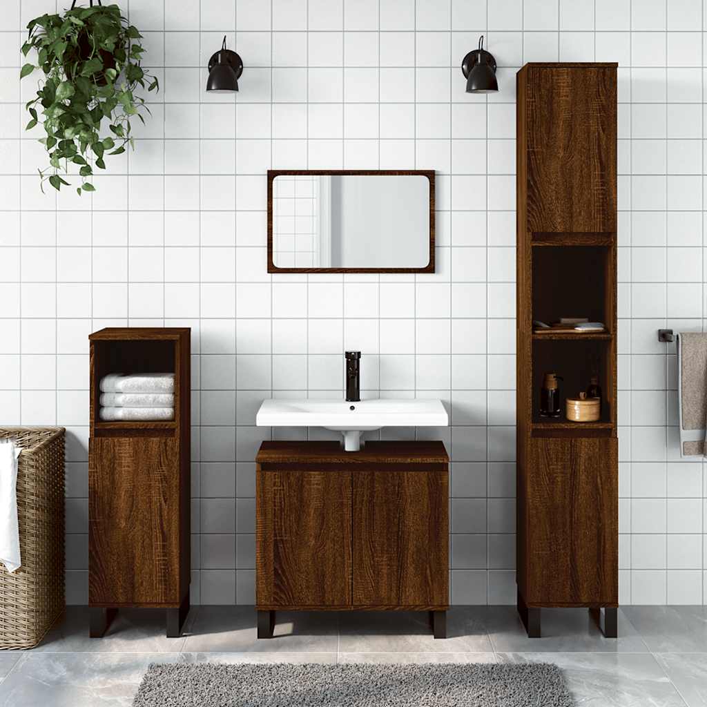 Bathroom Cabinet Brown Oak Look 58x33x60 cm Wood Material