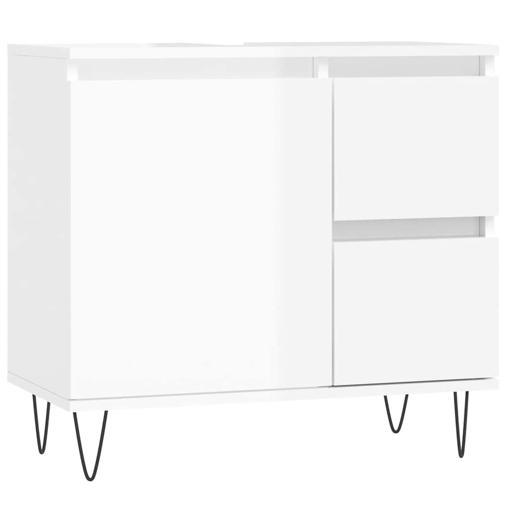 Bathroom Cabinet High Gloss White 65x33x60 cm Wood Material