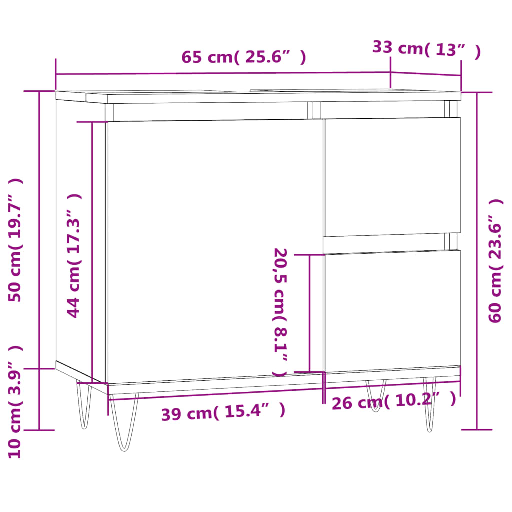 Bathroom Cabinet Sonoma Oak 65x33x60 cm Wood Material