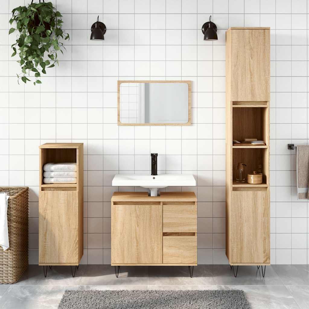 Bathroom Cabinet Sonoma Oak 65x33x60 cm Wood Material