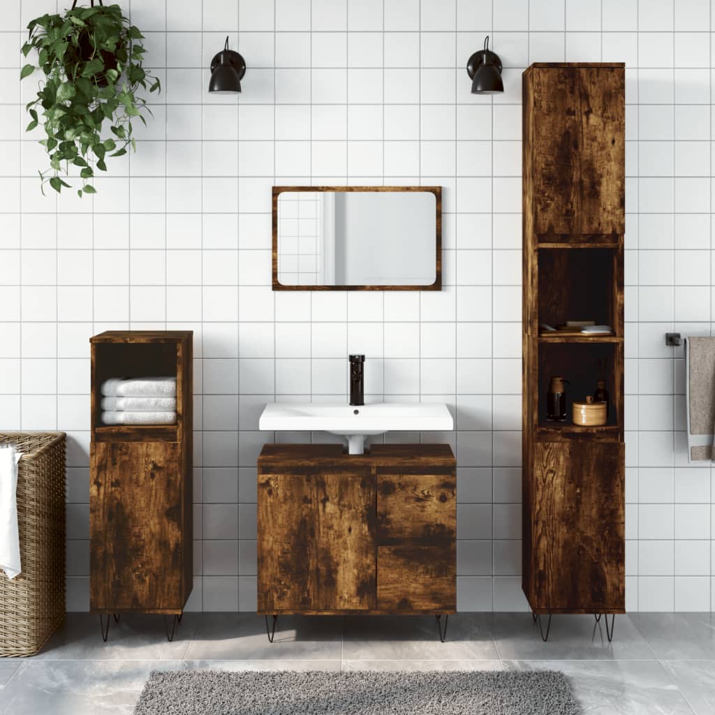 Bathroom Cabinet Smoked Oak 65x33x60 cm Wood Material