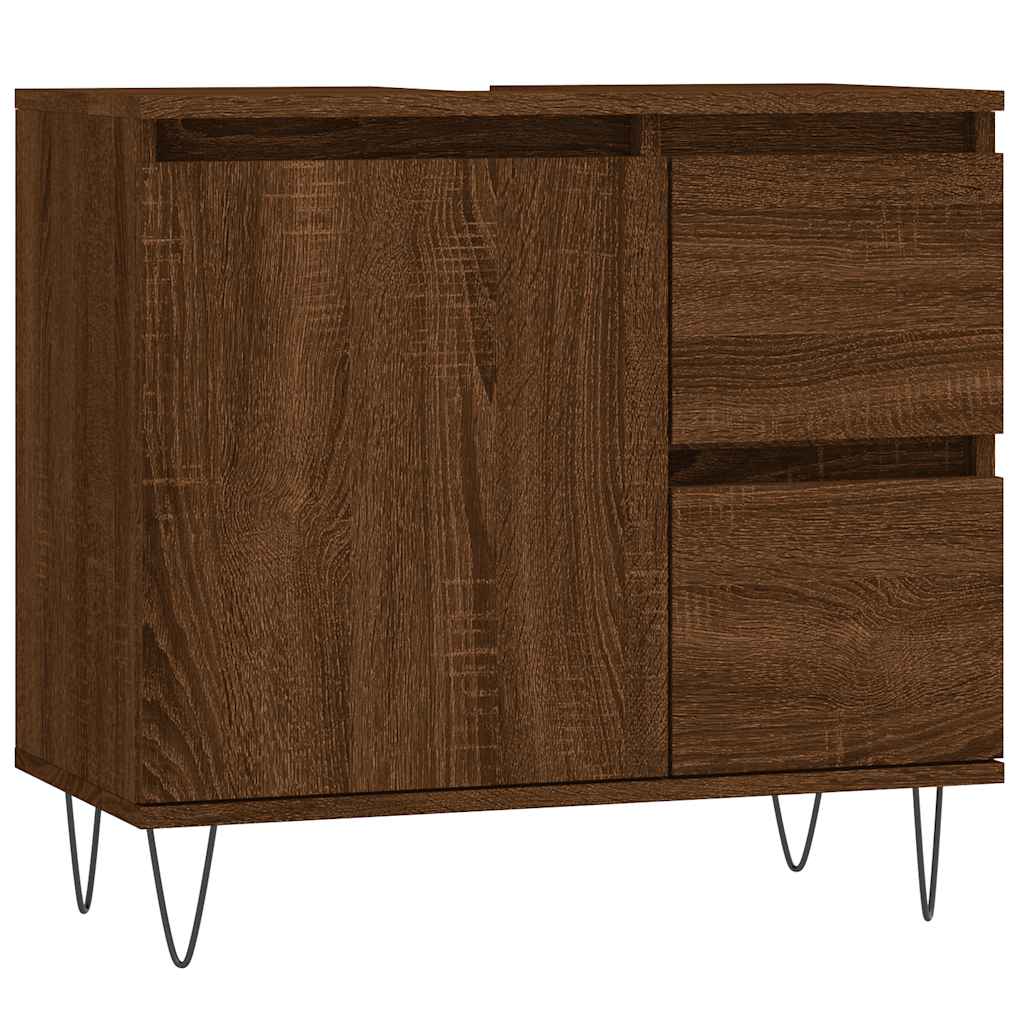 Bathroom Cabinet Brown Oak Look 65x33x60 cm Wood Material