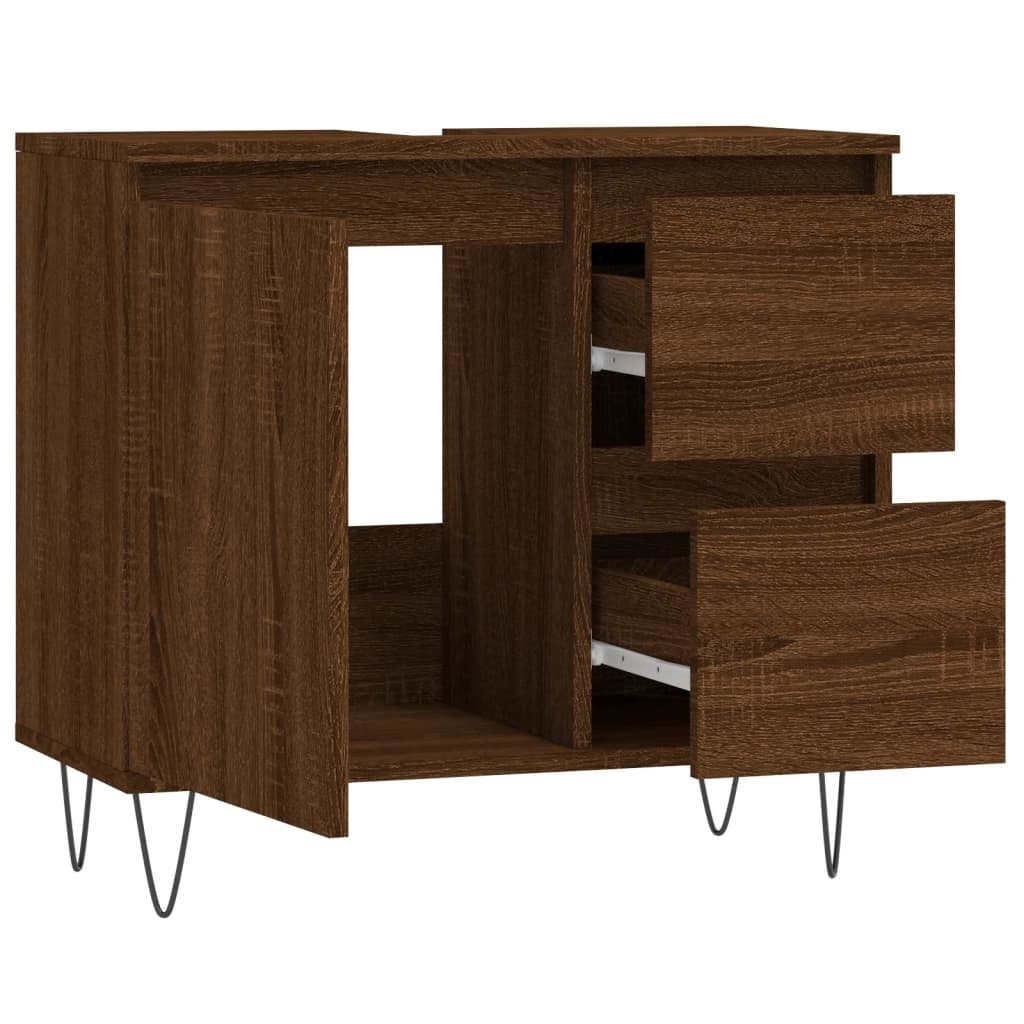 Bathroom Cabinet Brown Oak Look 65x33x60 cm Wood Material