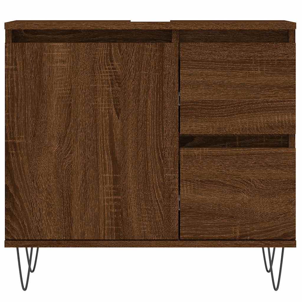 Bathroom Cabinet Brown Oak Look 65x33x60 cm Wood Material