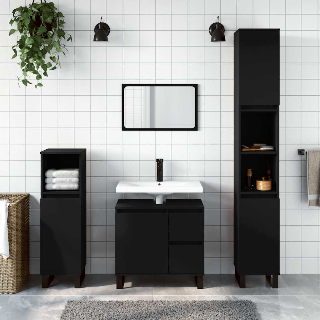 Bathroom cabinet black 65x33x60 cm made of wood