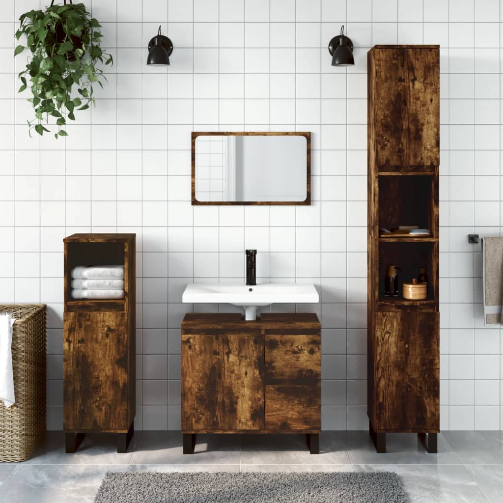 Bathroom Cabinet Smoked Oak 65x33x60 cm Wood Material