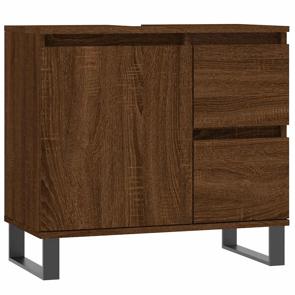 Bathroom Cabinet Brown Oak Look 65x33x60 cm Wood Material