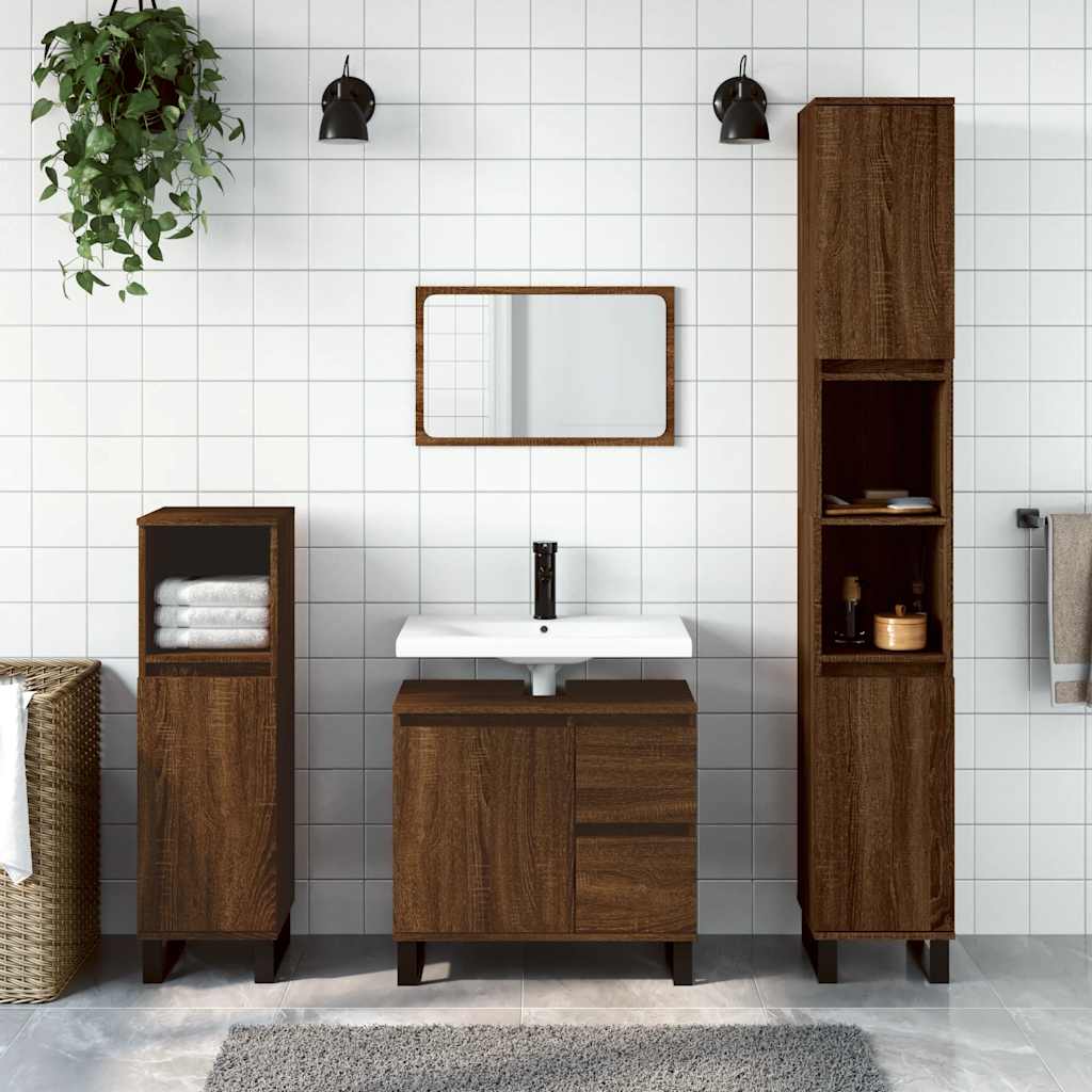 Bathroom Cabinet Brown Oak Look 65x33x60 cm Wood Material