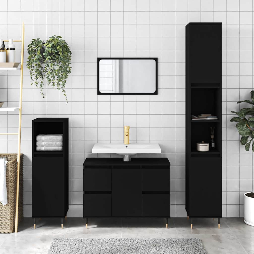 Bathroom cabinet black 80x33x60 cm made of wood