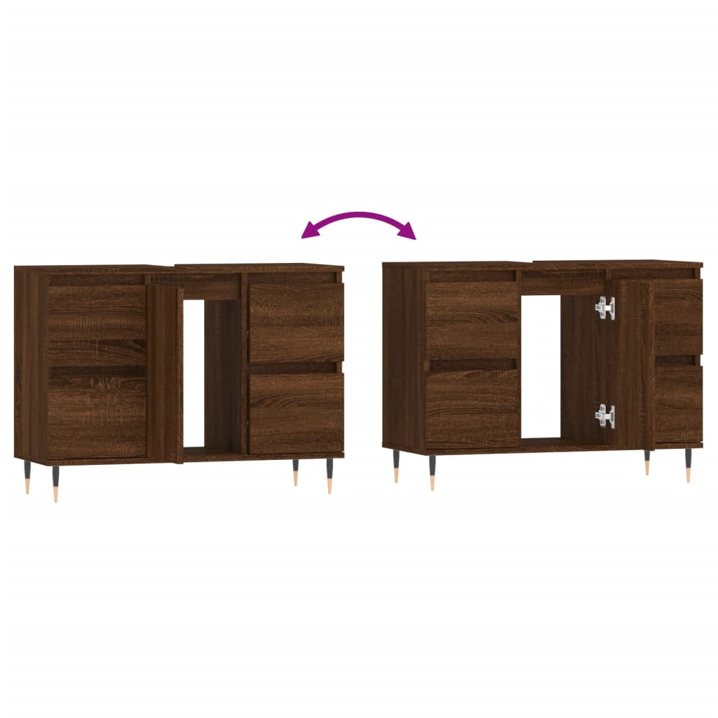 Bathroom Cabinet Brown Oak Look 80x33x60 cm Wood Material