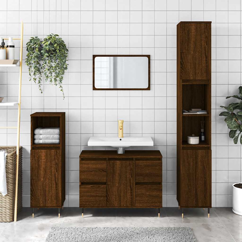 Bathroom Cabinet Brown Oak Look 80x33x60 cm Wood Material