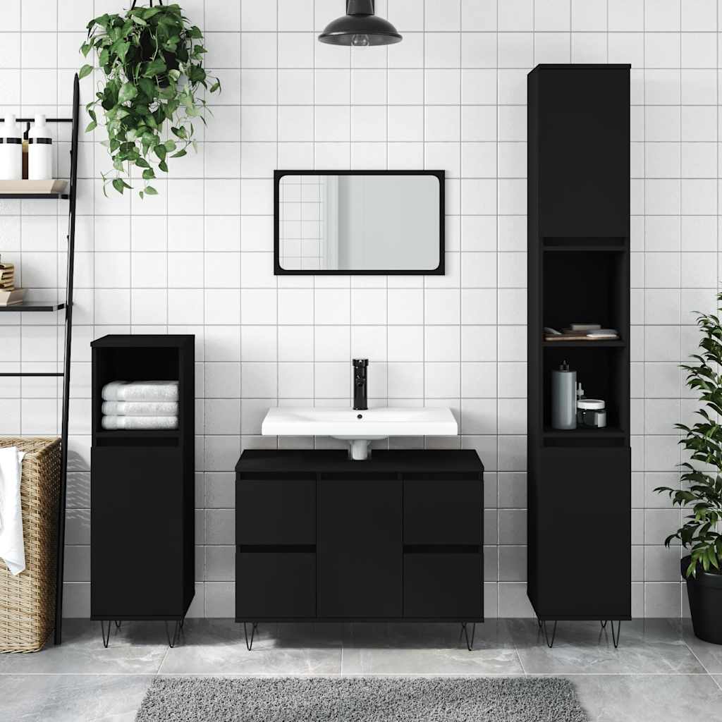 Bathroom cabinet black 80x33x60 cm made of wood