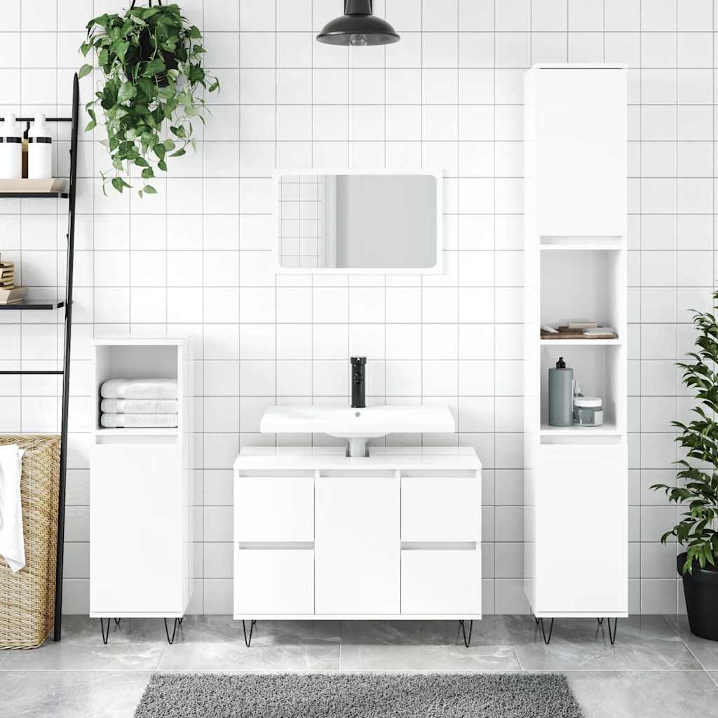 Bathroom Cabinet High Gloss White 80x33x60 cm Wood Material