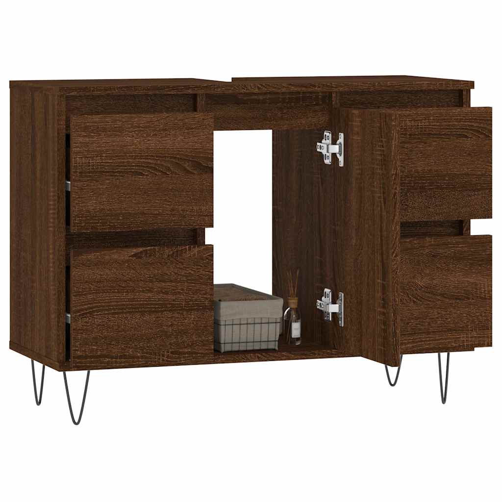 Bathroom Cabinet Brown Oak Look 80x33x60 cm Wood Material