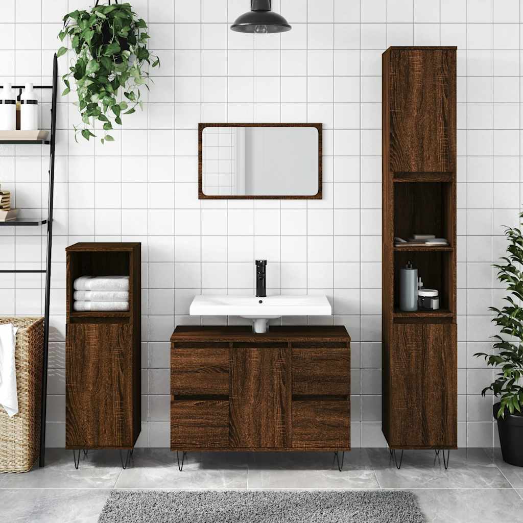 Bathroom Cabinet Brown Oak Look 80x33x60 cm Wood Material