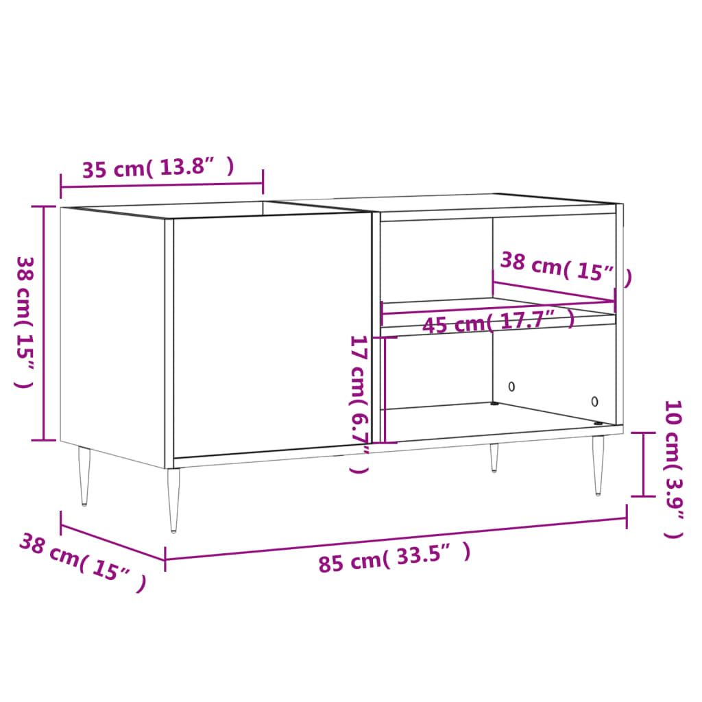 Record Cabinet Black 85x38x48 cm Wood Material