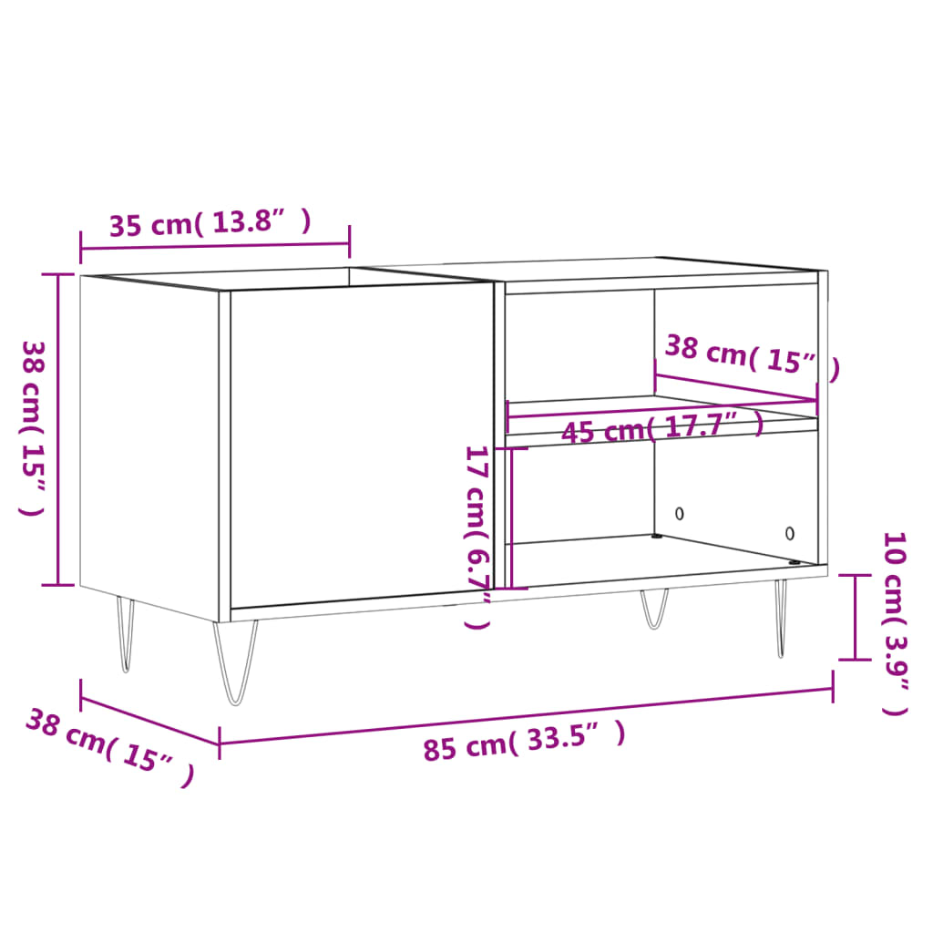 Record Cabinet High Gloss White 85x38x48 cm Wood Material