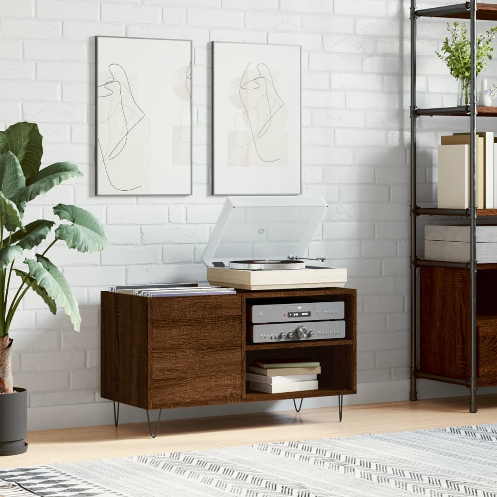 Record Cabinet Brown Oak Look 85x38x48 cm Wood Material