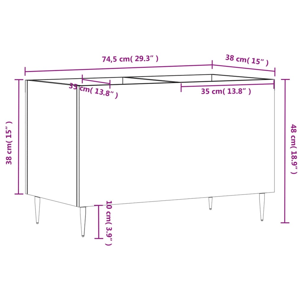 Record Cabinet Gray Sonoma 74.5x38x48 cm Wood Material