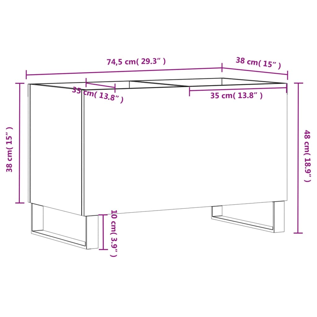 Record Cabinet White 74.5x38x48 cm Wood Material