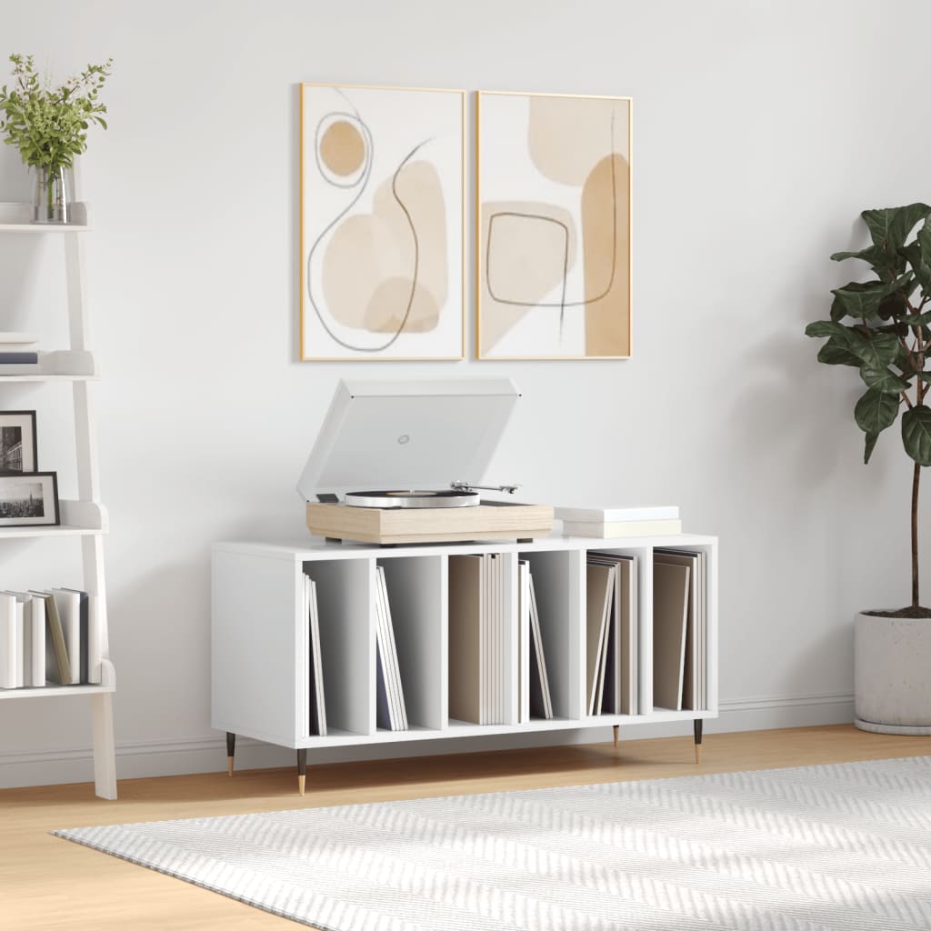 Record Cabinet High Gloss White 100x38x48 cm Wood Material