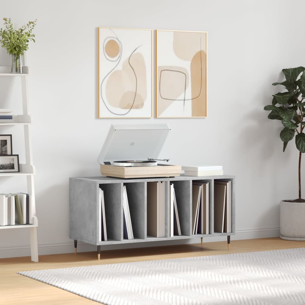 Record Cabinet Concrete Grey 100x38x48 cm Wood Material