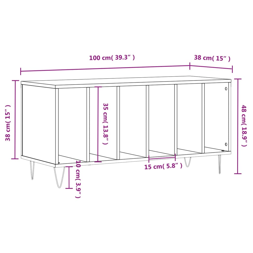 Record Cabinet White 100x38x48 cm Wood Material