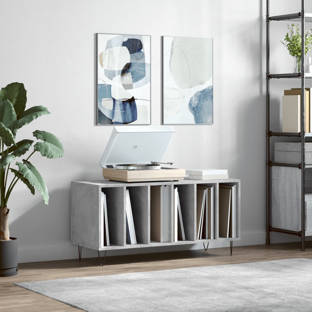 Record Cabinet Concrete Grey 100x38x48 cm Wood Material