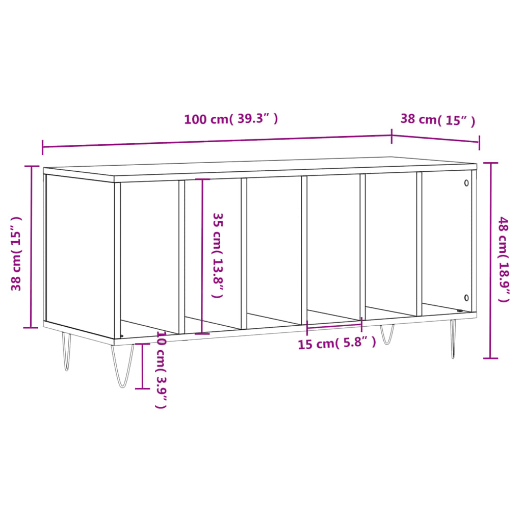 Record Cabinet Gray Sonoma 100x38x48 cm Wood Material