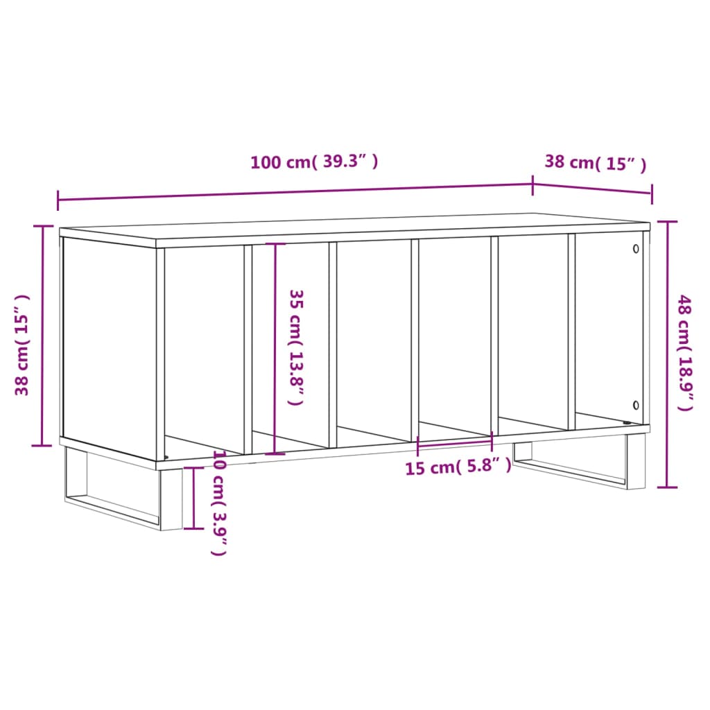 Record Cabinet Concrete Grey 100x38x48 cm Wood Material