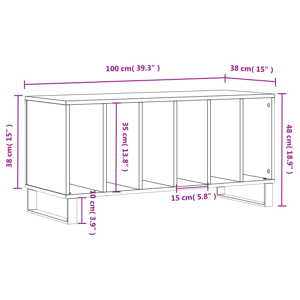 Record Cabinet Gray Sonoma 100x38x48 cm Wood Material